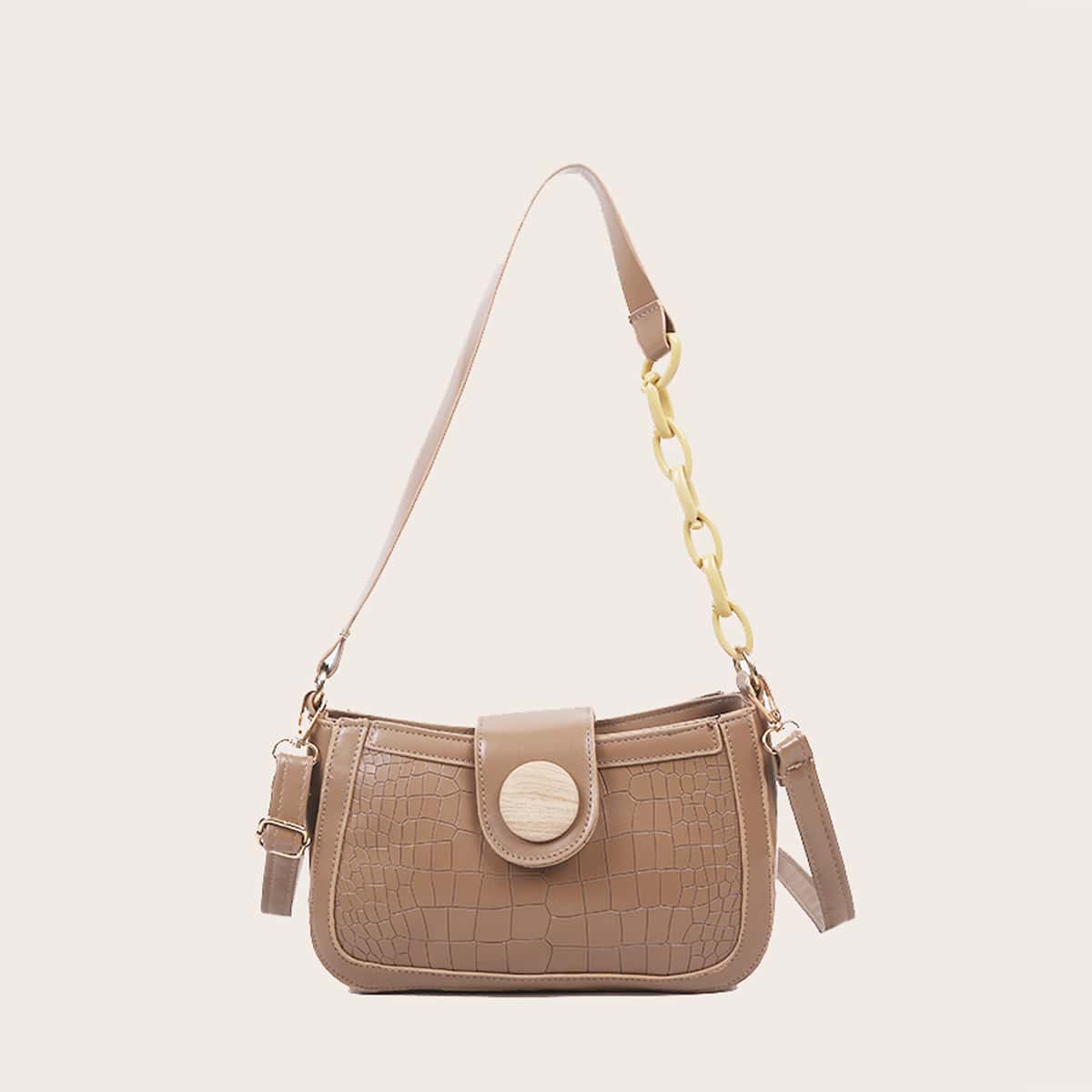 

Croc Effect Shoulder Bag, Khaki