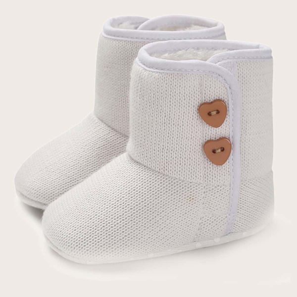 

Baby Girl Heart Shaped Button Decor Warm Boots, White