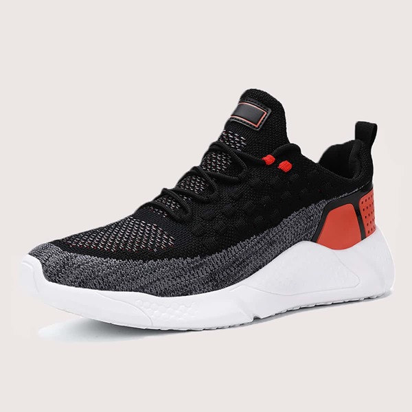 

Men Lace Up Decor Knit Sneakers, Black