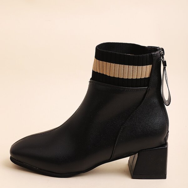 

Contrast Knit Ankle Boots, Black