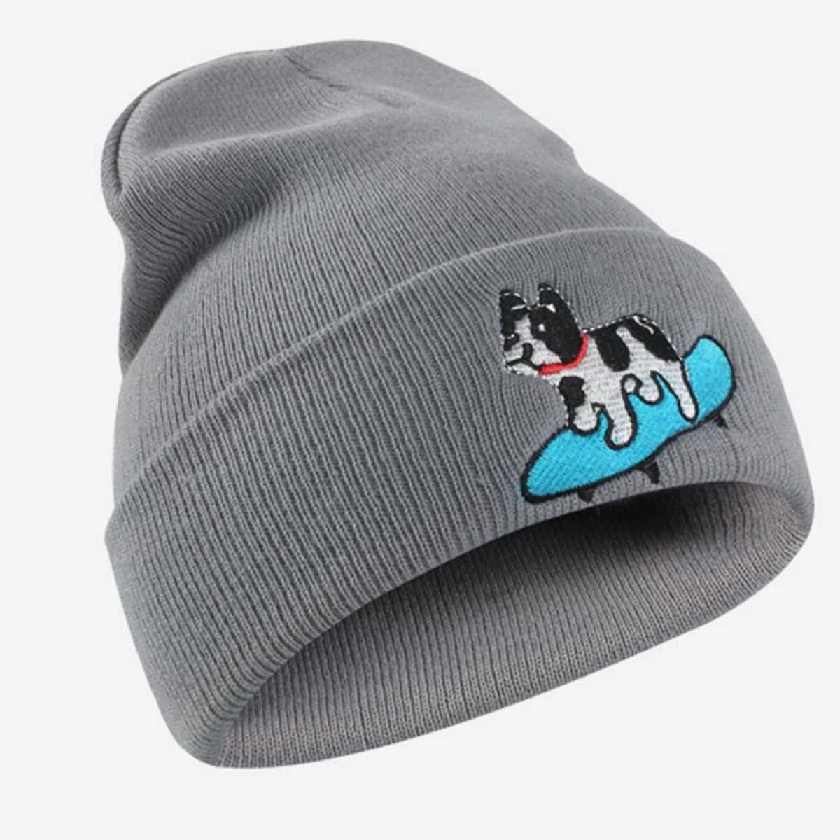 

Dog Embroidery Beanie, Grey