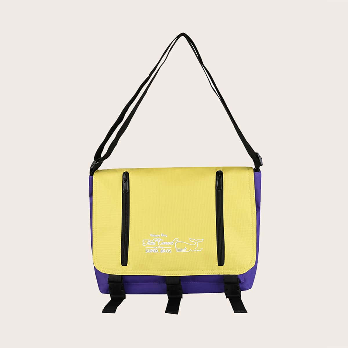 

Buckle Belt Colorblock Bag, Yellow