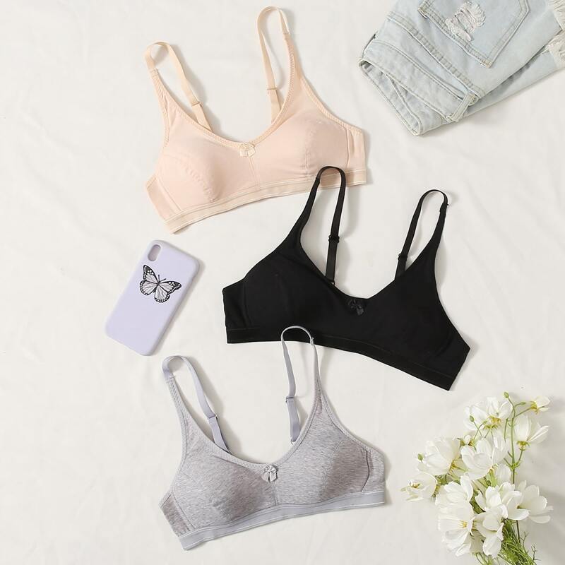 

3pack Bow Decor Bra Set, Multicolor