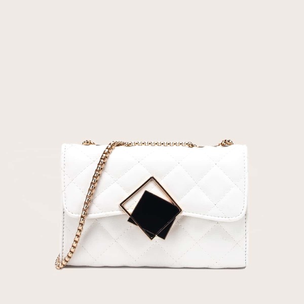 

Quilted Flap Chain Shoulder Bag, White