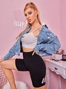 SHEIN Flap Detail Ripped Detail Denim Jacket - Light Wash - View 4