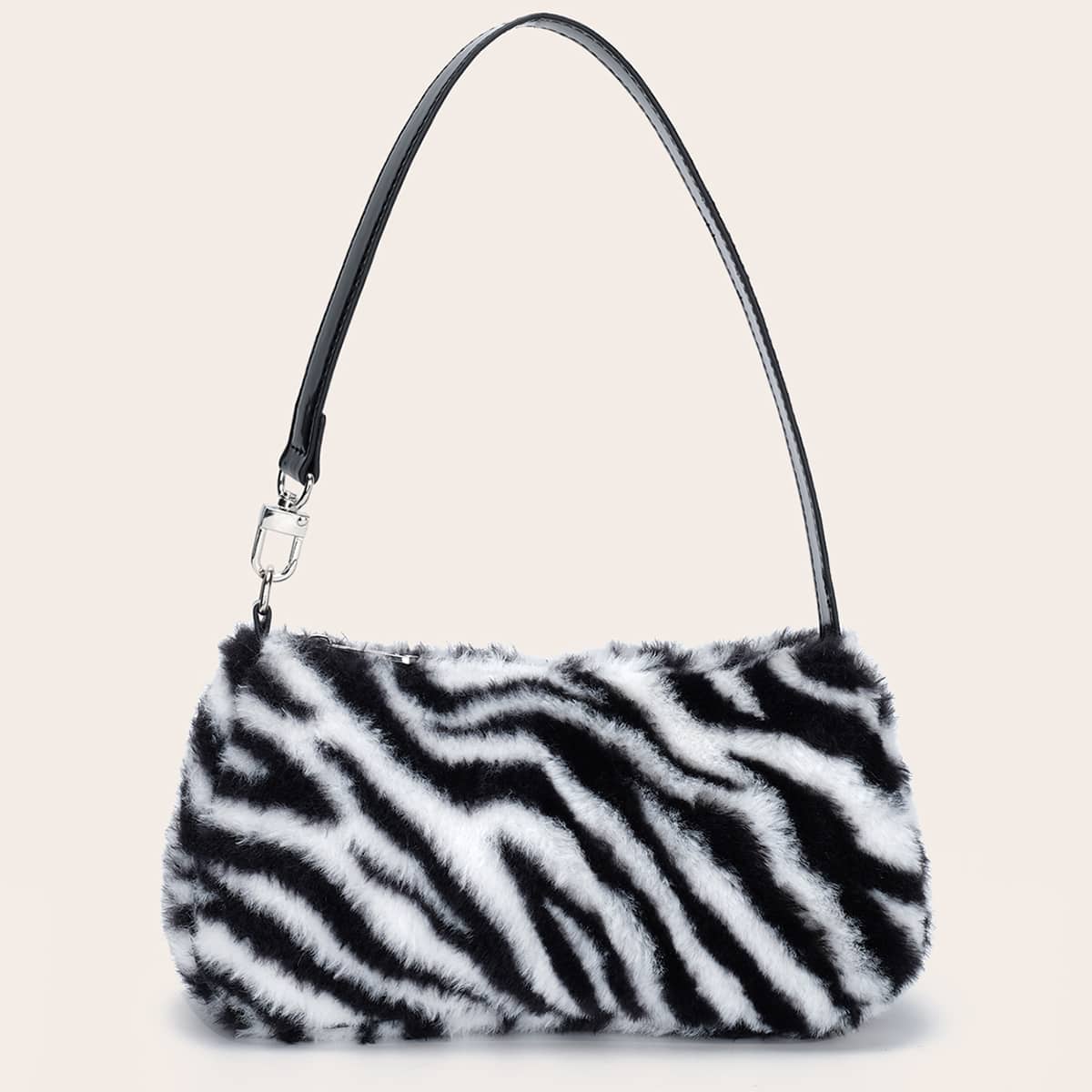 

Zebra Striped Pattern Baguette Bag, Black and white