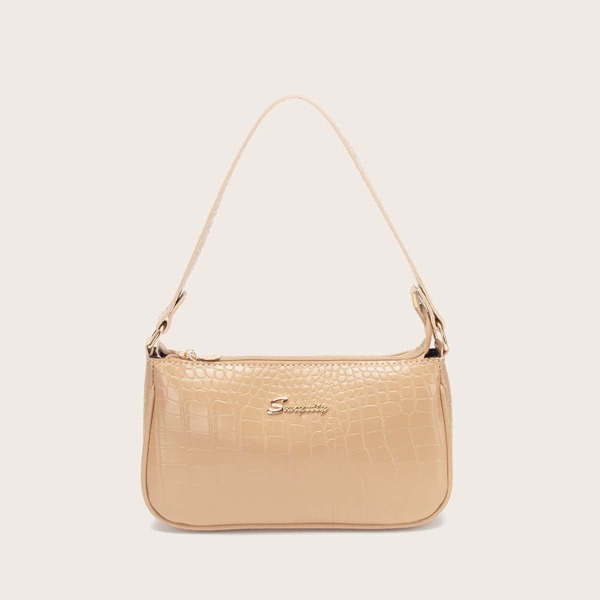 

Croc Embossed Baguette Bag, Khaki