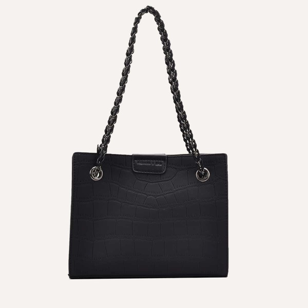 

Croc Embossed Shoulder Bag, Black