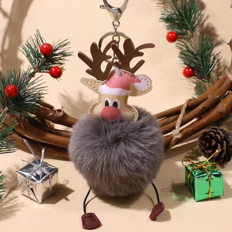 

Christmas Deer Pom Pom Bag Charm, Grey