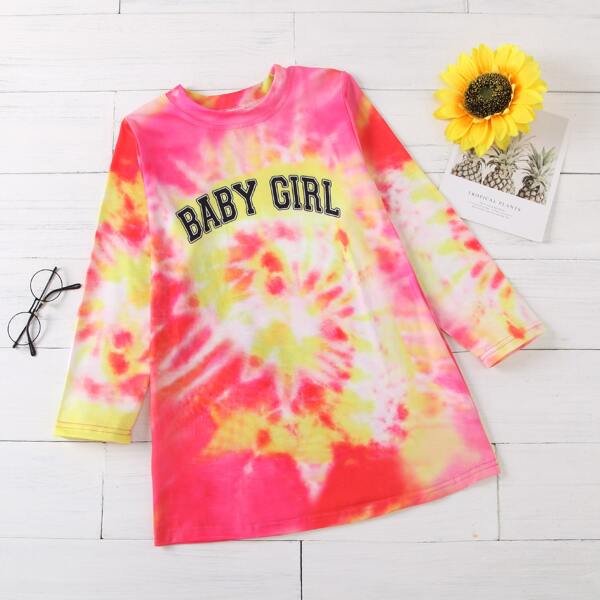 

Toddler Girls Tie Dye Letter Graphic Tee Dress, Multicolor