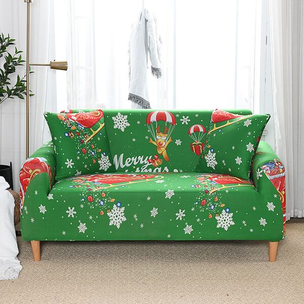 

Christmas Pattern Stretchy Sofa Cover Without Cushion, Green