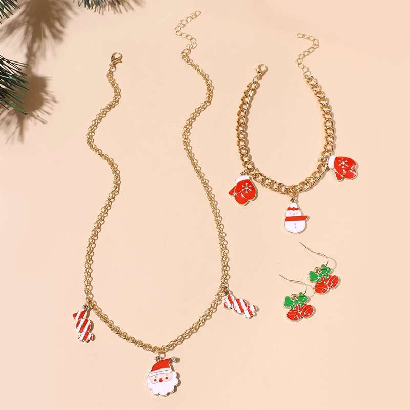 

3pcs Christmas Decor Jewelry Set, Multicolor