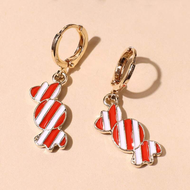 

Christmas Candy Drop Earrings, Red and white