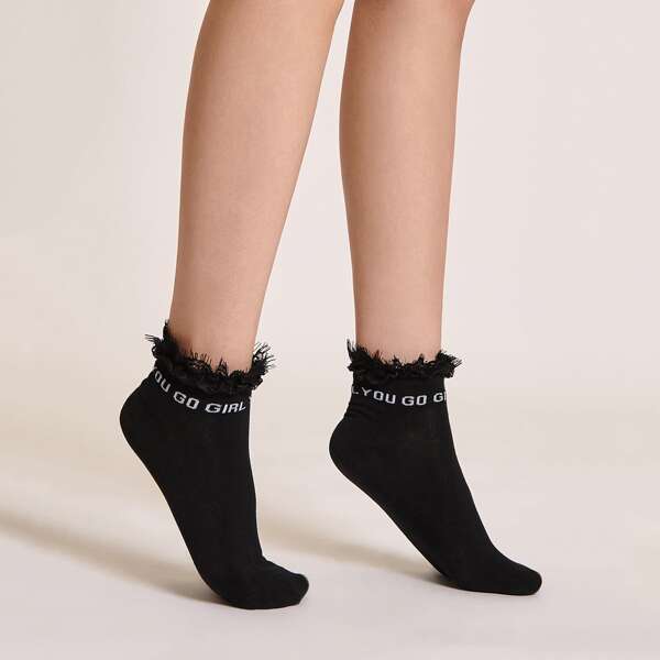 

Slogan Graphic Ankle Socks, Black