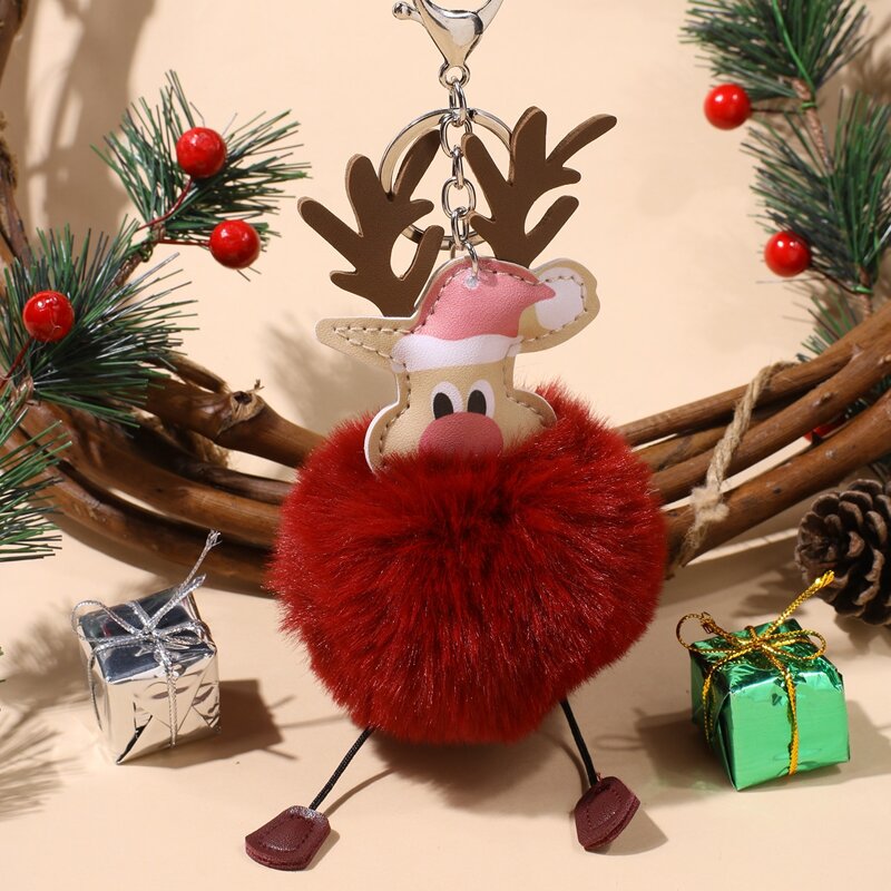 

Christmas Deer Pom Pom Bag Charm, Burgundy