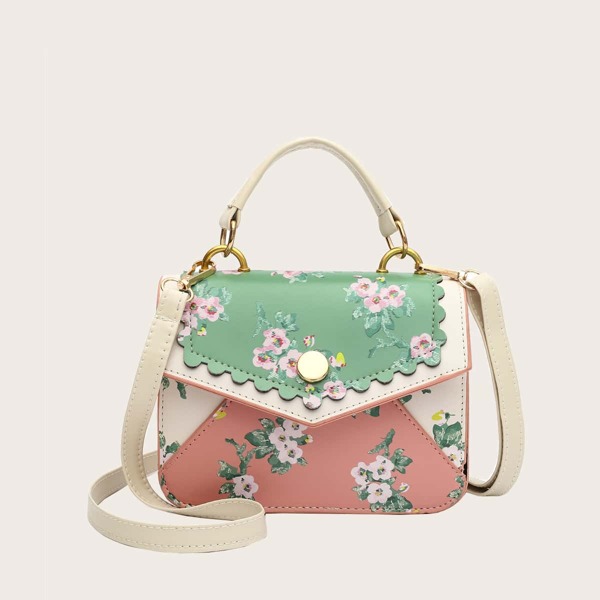 

Color Block Floral Satchel Bag, Multicolor