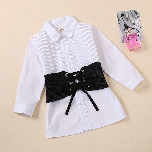 

Toddler Girls Plicated Corset Overshirt, White