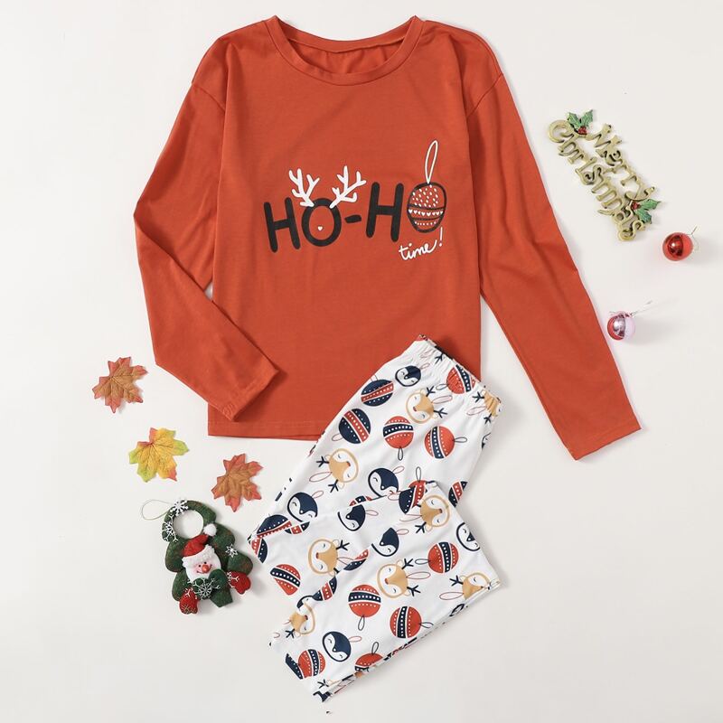 

Christmas Letter Graphic Pajama Set, Multicolor