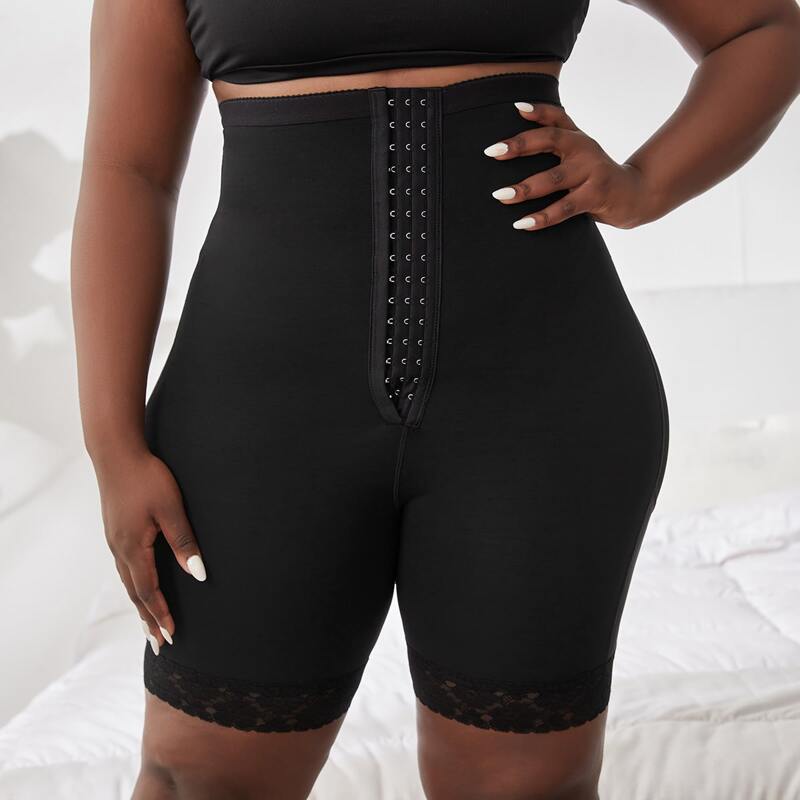 

Plus Lace Trim Shapewear Shorts, Black