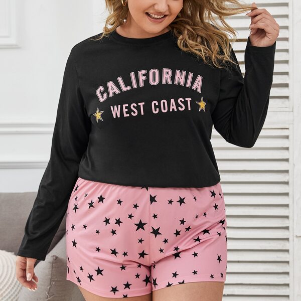 

Plus Star And Letter Graphic Pajama Set, Multicolor