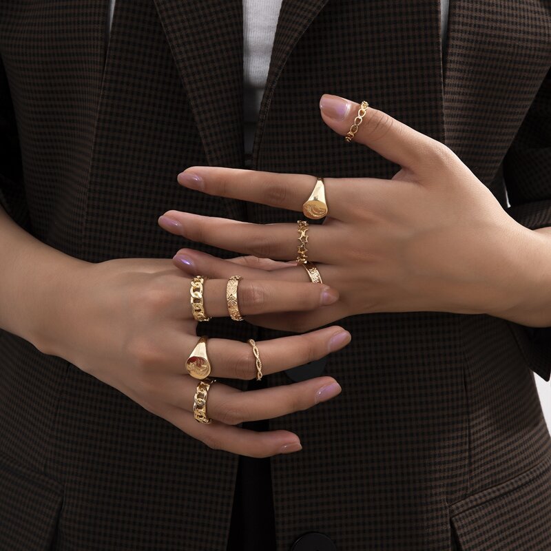 

9pcs Star & Coin Ring, Gold