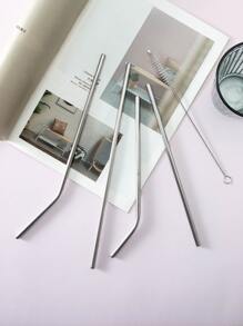 4pcs Stainless Steel Straw & 1pc Cleaning Brush - Silver - View 1