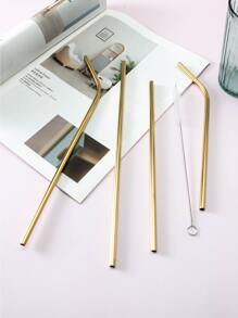4pcs Stainless Steel Straw & 1pc Cleaning Brush - Gold - View 3