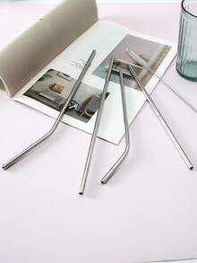 4pcs Stainless Steel Straw & 1pc Cleaning Brush - Silver - View 3