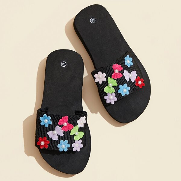 

Girls Faux Pearl & Floral Decor Slides, Multicolor