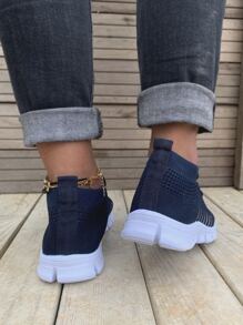 Lace Up Decor Mesh Panel Knit Sneakers - Royal Blue - View 2