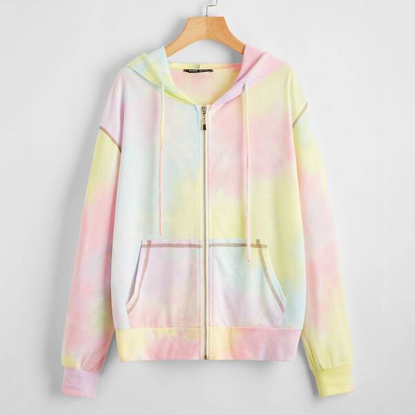 

Kangaroo Pocket Zip Up Tie Dye Hoodie, Multicolor