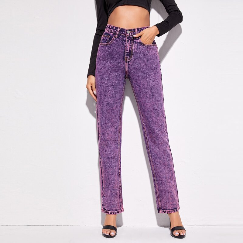 

Button Pocket High-rise Jeans, Purple