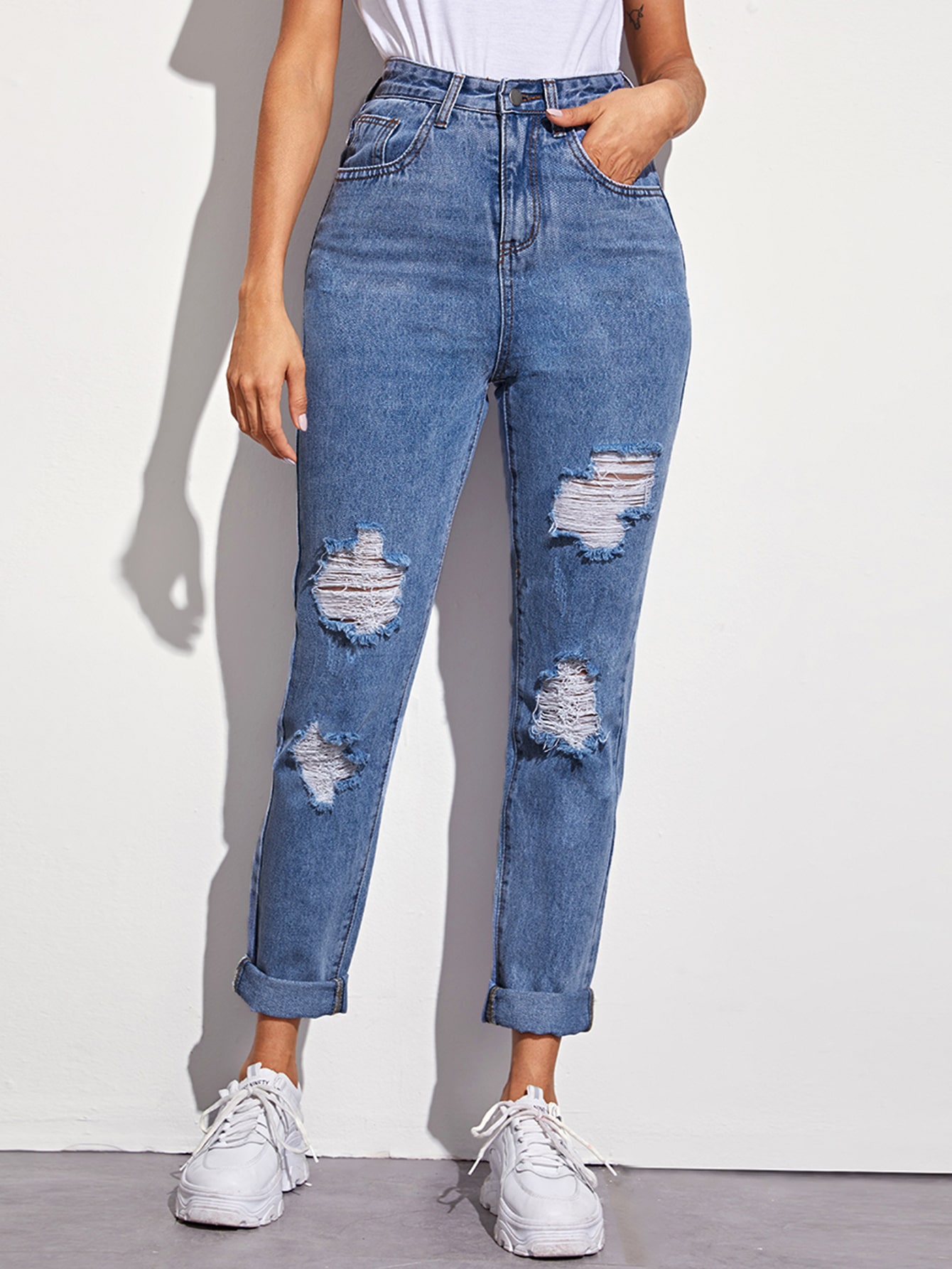 High Waisted Ripped 5-pocket Straight Jeans thumbnail
