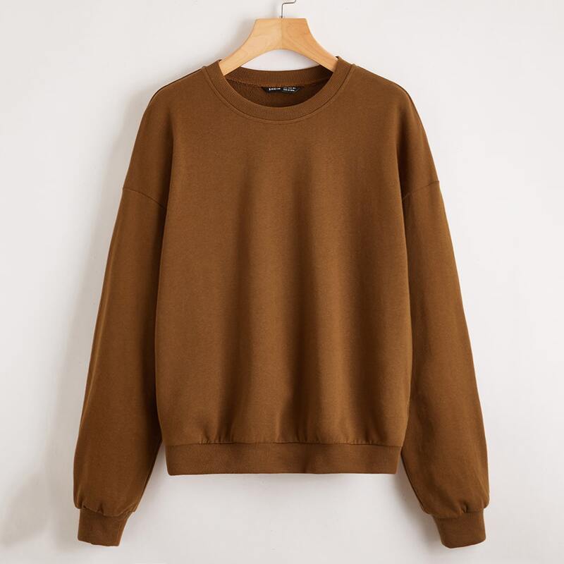 

Drop Shoulder Solid Pullover, Brown