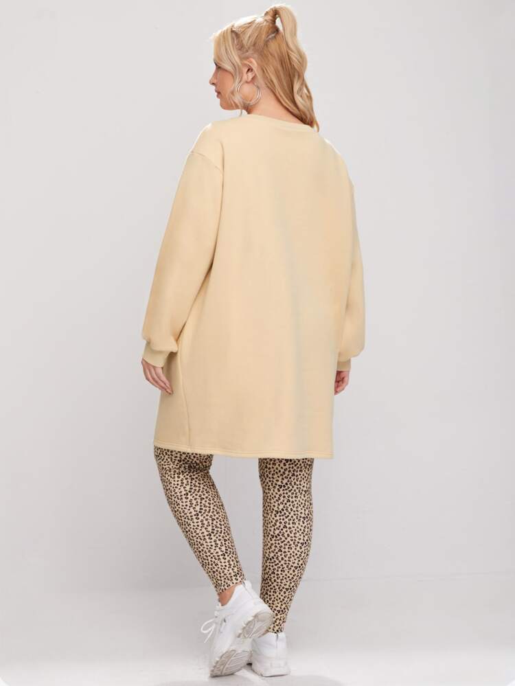 Plus Cartoon Print Pullover & Leopard Leggings Set