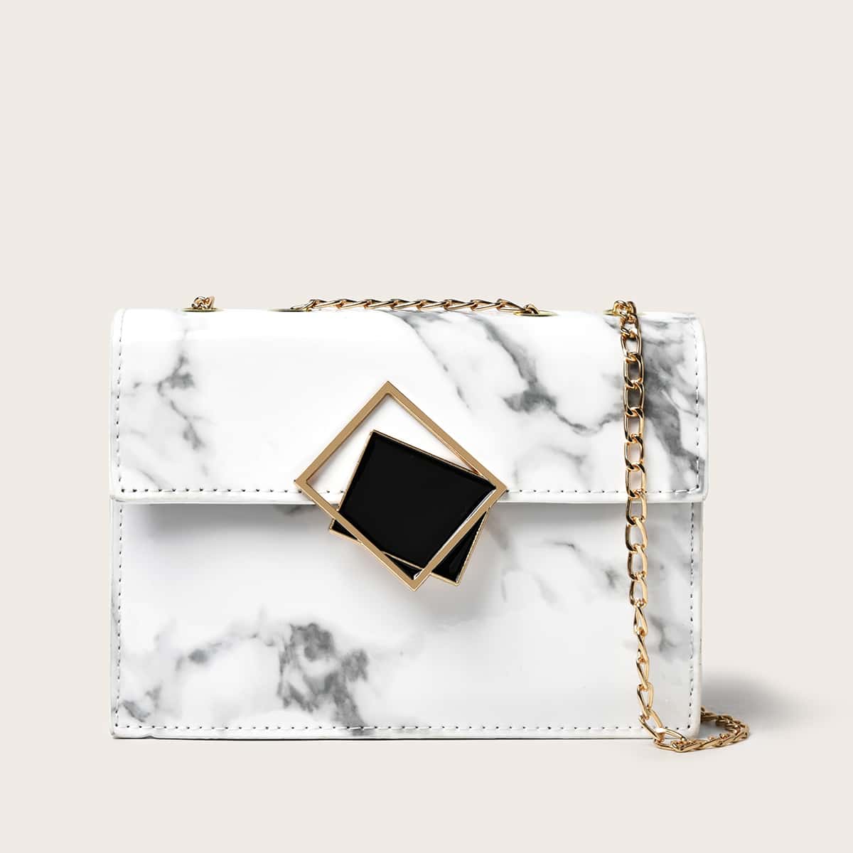 

Marble Pattern Chain Bag, White
