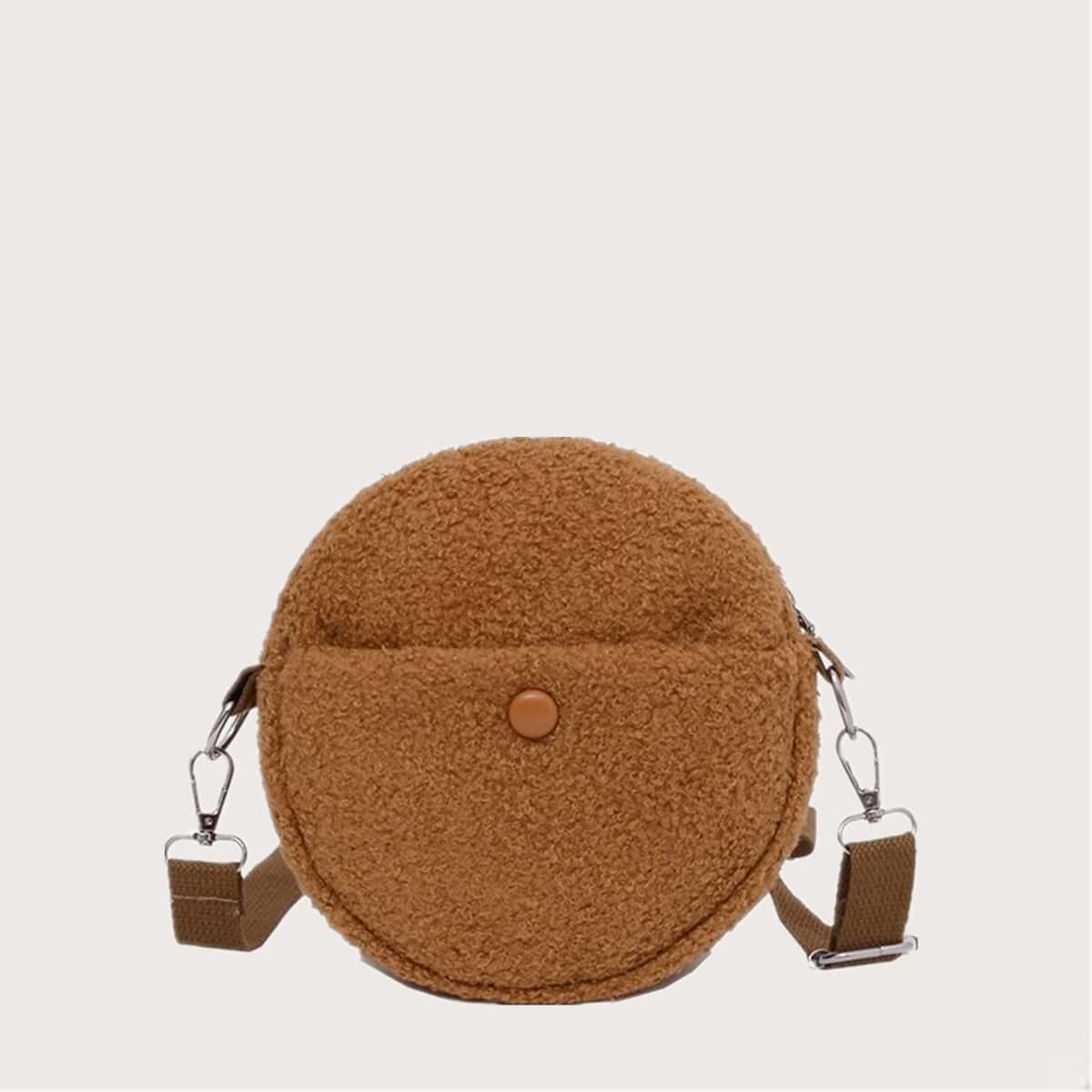 

Fleece Round Crossbody Bag, Brown