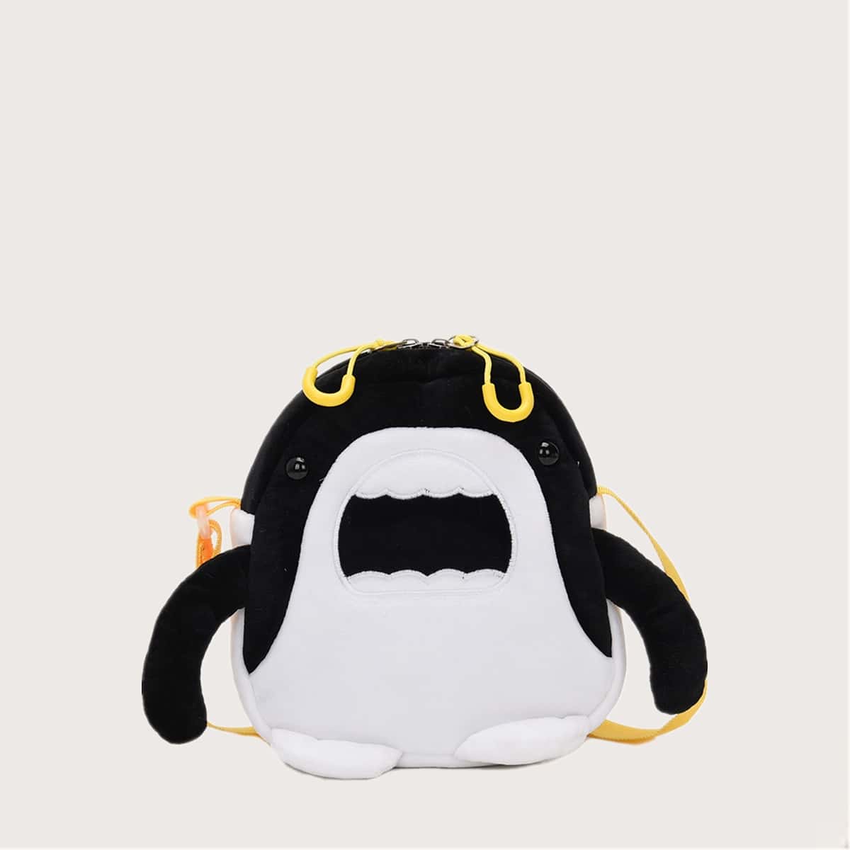 

Cartoon Shark Crossbody Bag, Black and white