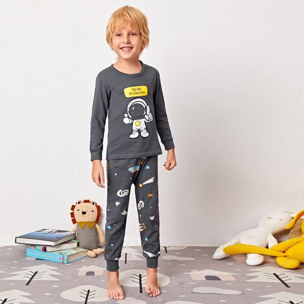 

Toddler Boys Cartoon Graphic PJ Set, Dark grey