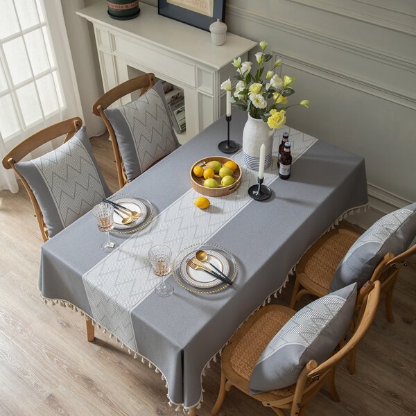 

1pc Color Block Tablecloth, Dark grey