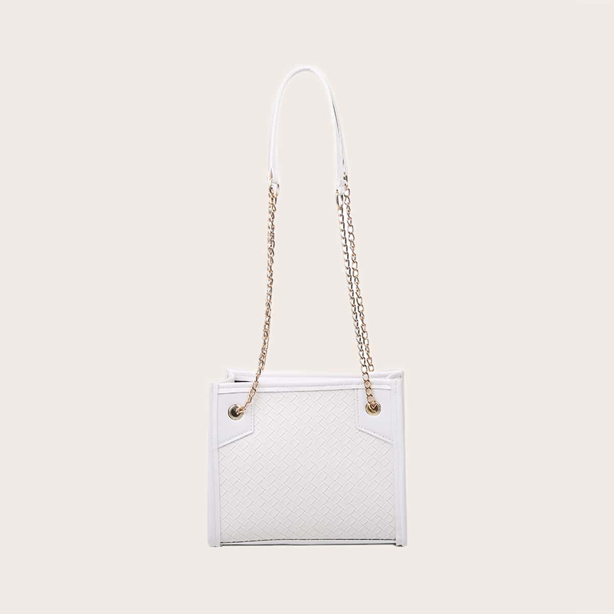 

Woven Chain Shoulder Bag, White