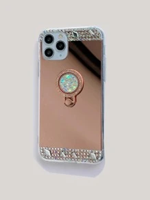 Luxury Fashionable & Gemstone Decor Electroplating Mirror Phone Case With Bracket compatible with iphone 15 Pro Max/14 Plus