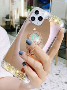 Luxury Fashionable & Gemstone Decor Electroplating Mirror Phone Case With Bracket compatible with iphone 15 Pro Max/14 Plus