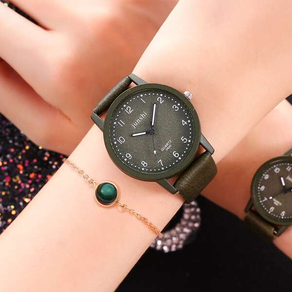 

1pc Simple Round Pointer Watch & 1pc Bracelet