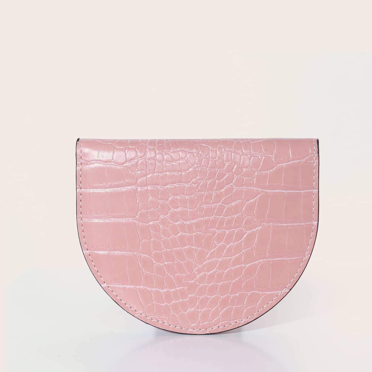 

Croc Embossed Saddle Purse, Baby pink