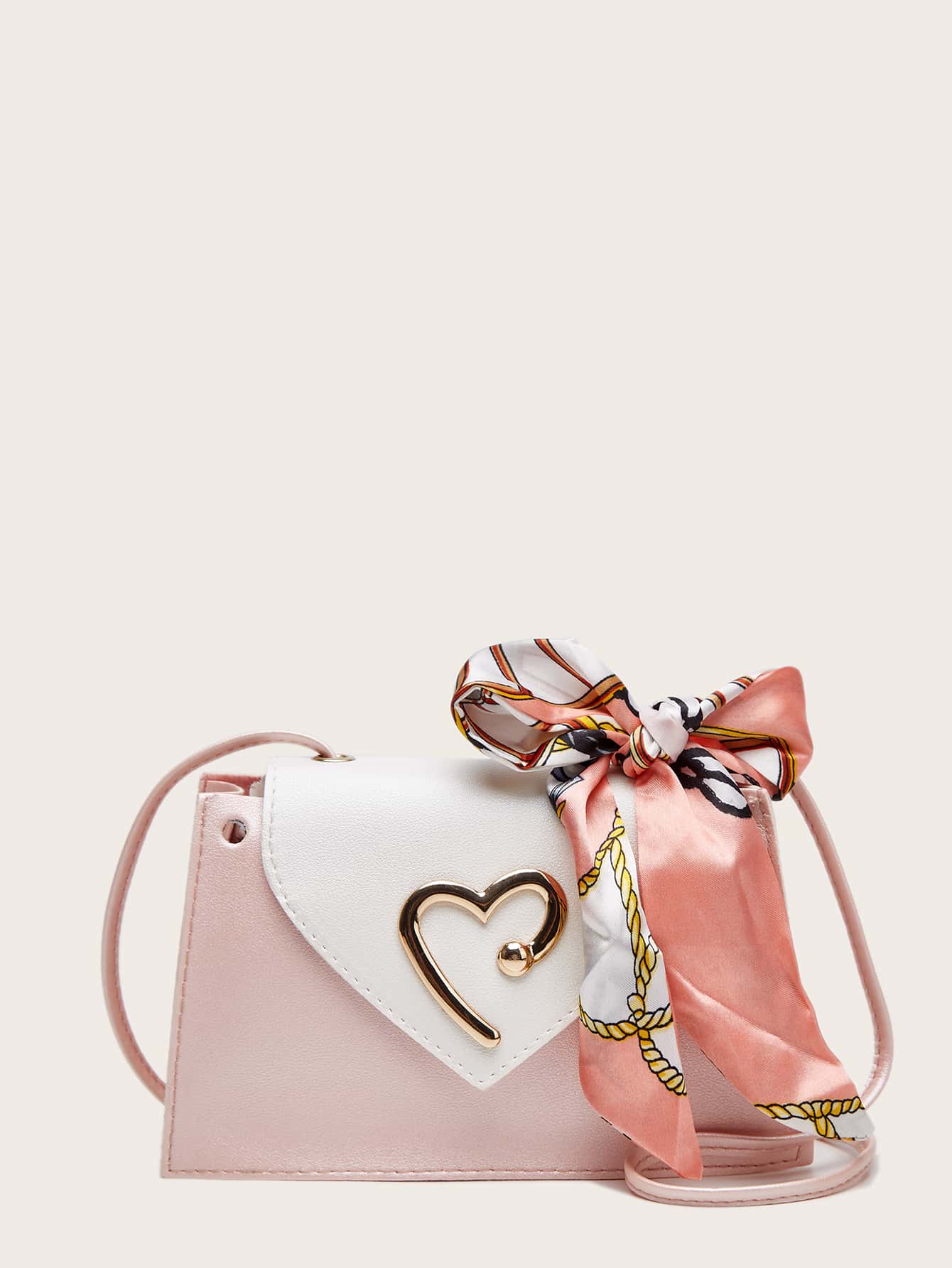 Mini Skinny Scarf Decor Crossbody Bag - Pink - View 1