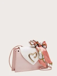 Mini Skinny Scarf Decor Crossbody Bag - Pink - View 2