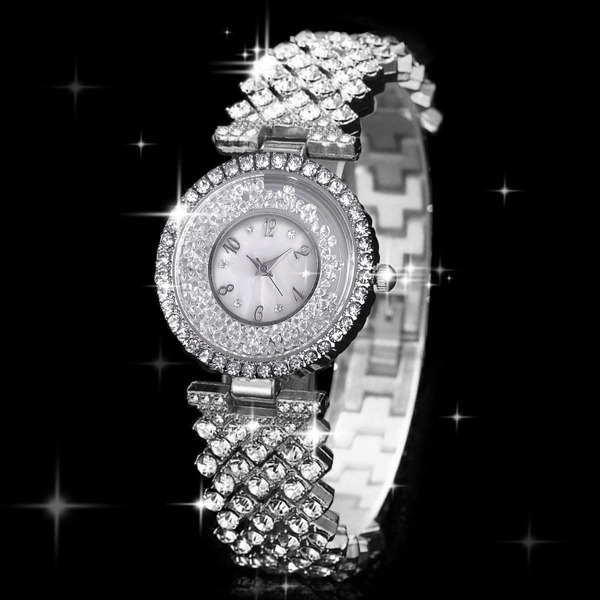 

Rhinestone Decor Round Pointer Quartz Watch
