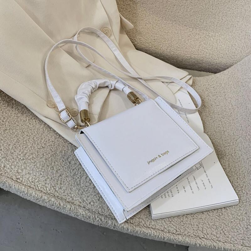 

Ruched Handle Flap Satchel Bag, White