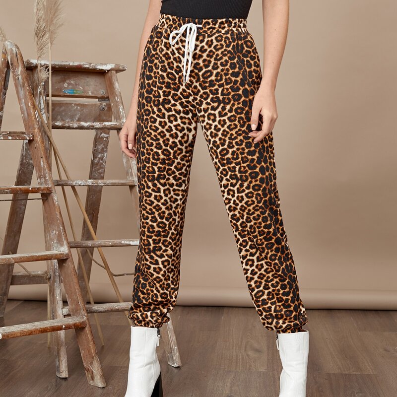 

Drawstring Waist Leopard Pants, Multicolor